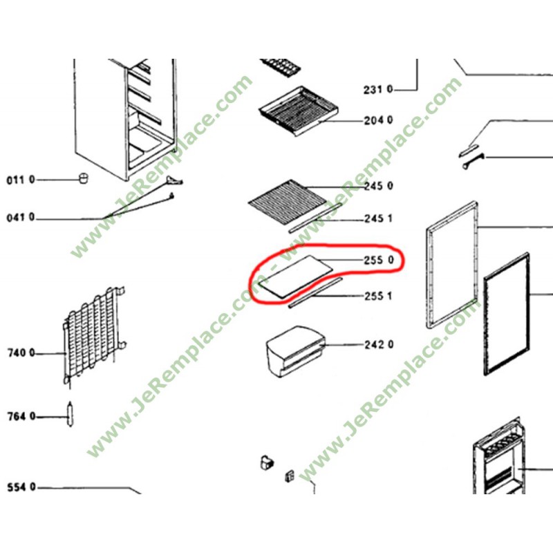 00542303 - Clayette réfrigérateur dessus bac à lègumes 480 x 550