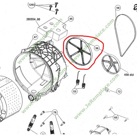 Poulie étoile de lave linge beko 2808010100 wm2552m 12600 lave linge beko