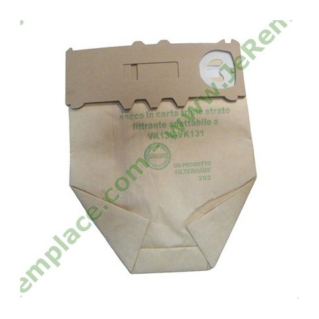 Pack de 6 sacs aspirateur adaptable VK130 VK131 Vorwerk - Folletto