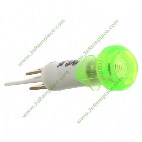 Voyant rond vert à cosses, 220V, diamètre de perçage 10 mm