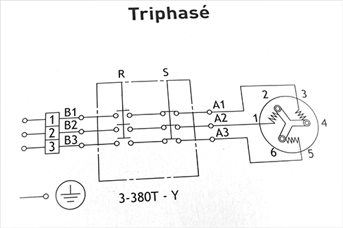 Chauffe eau - schéma de branchement en étoile de résistance et thermostat triphasé 380/400 Volts