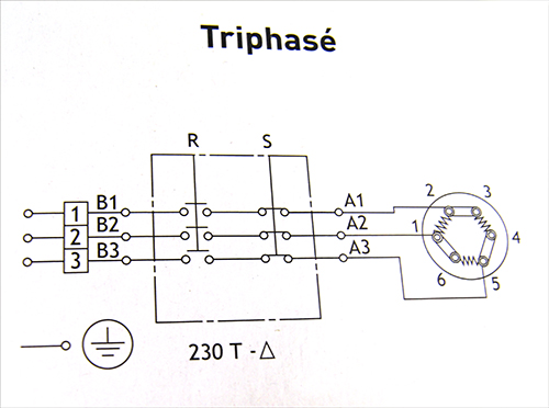 Chauffe eau - schéma de branchement en triangle de résistance et thermostat triphasé 220/230 Volts